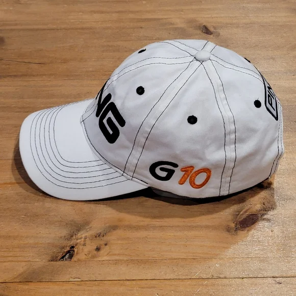 Ping G10 Hat Strap Back White Black Spell Out Golf Club Cotton Dad One Size - Picture 2 of 9